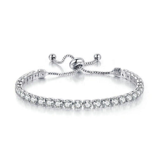 18K White Gold 6 Cttw Created White Sapphire round Adjustable Tennis Plated Bracelet , Female